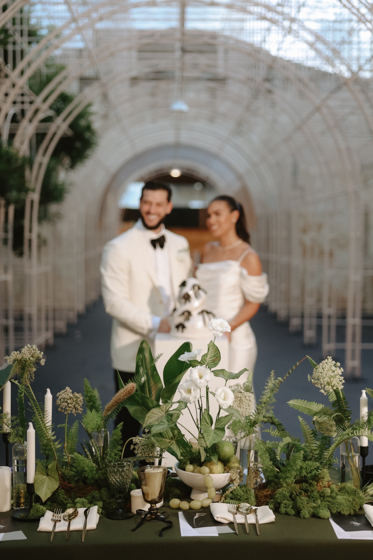 white and green tropical industrial wedding ideas