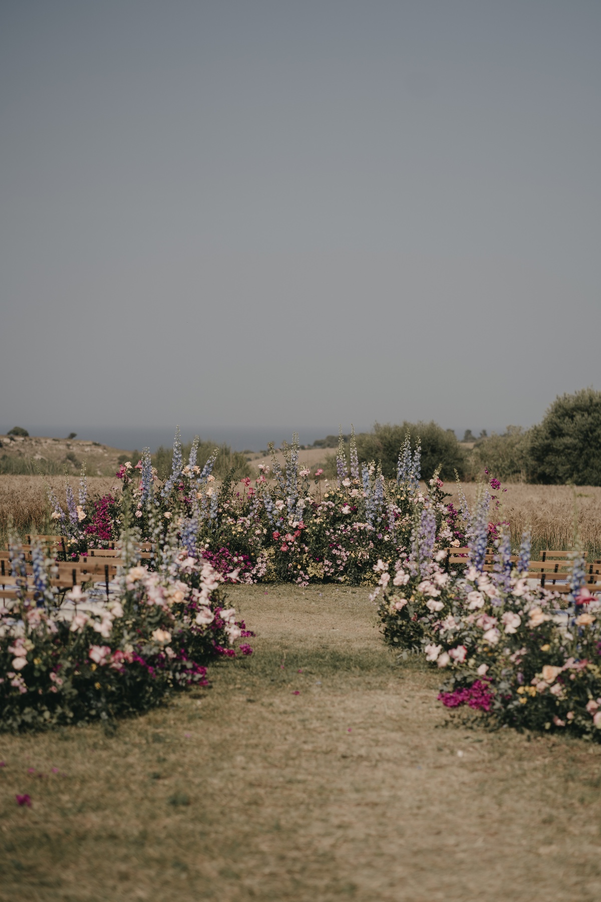 creating an aisle of flowers