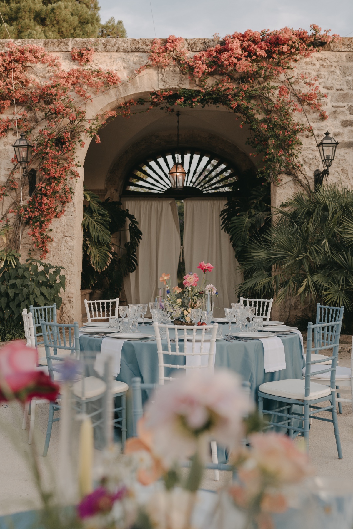 blue and white chairs