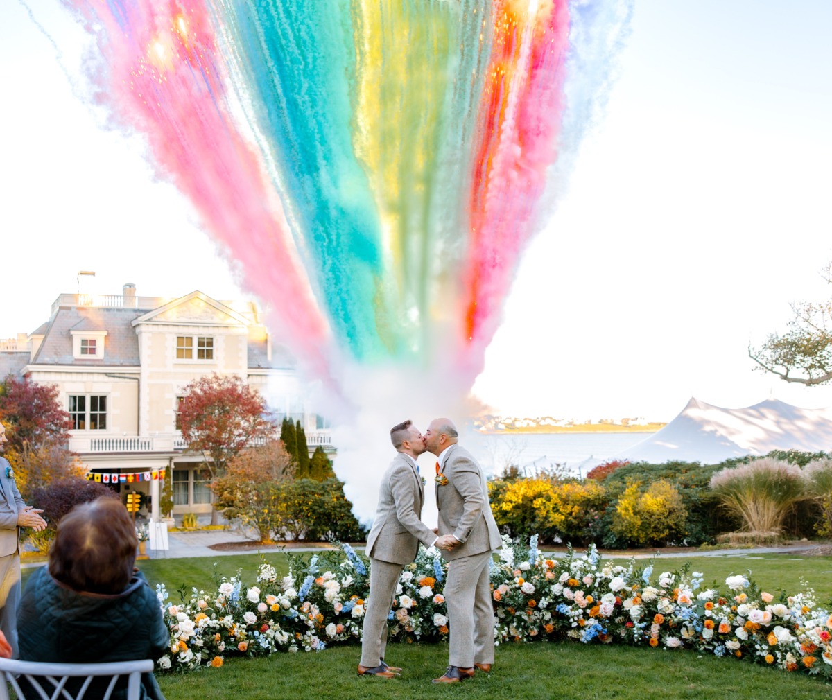 rainbow smoke bomb for pride wedding