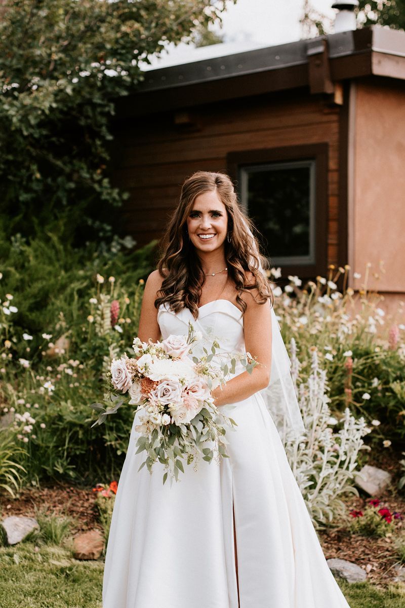 bride in ballgown for outdoor wedding ceremony