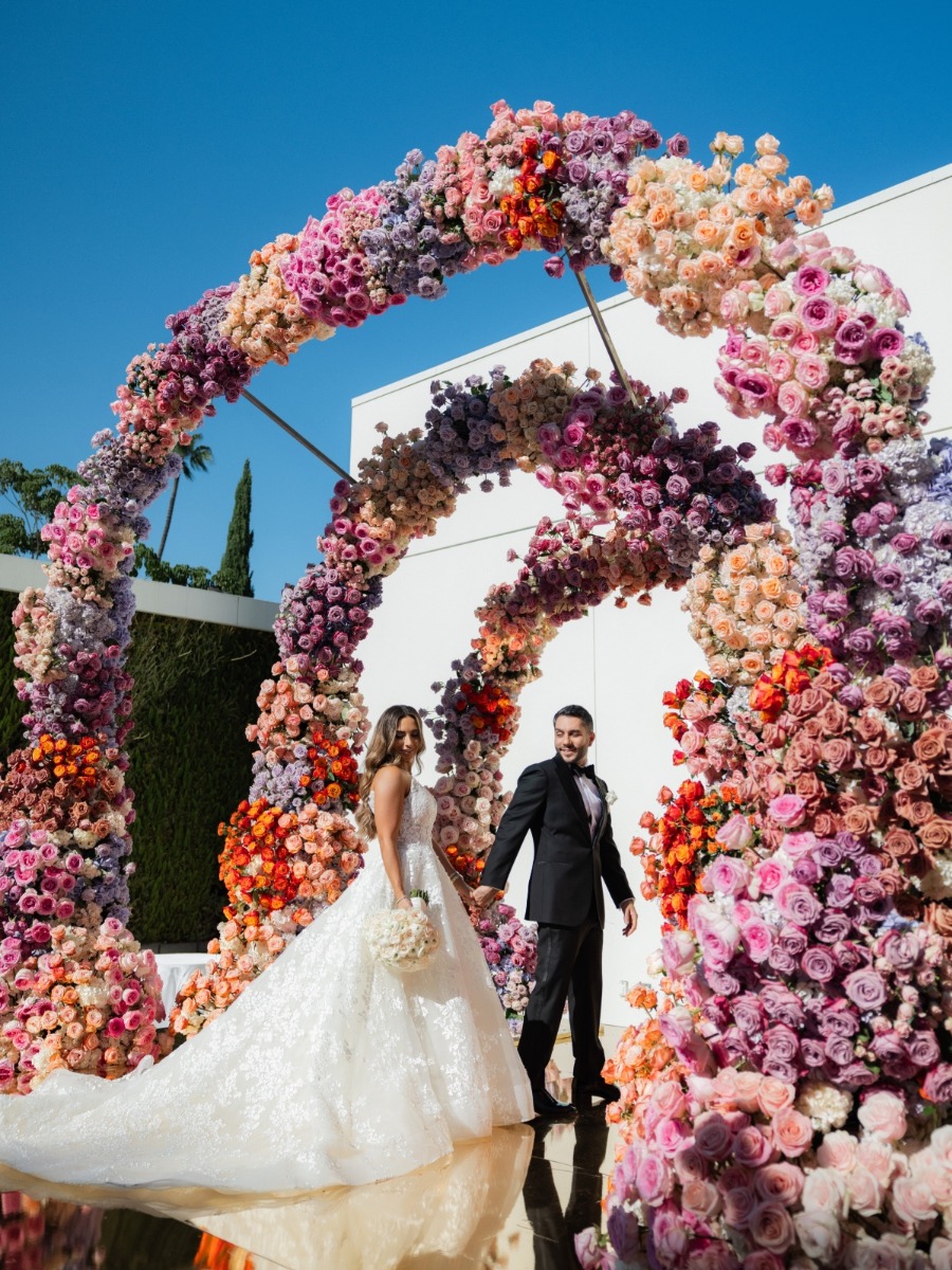 Vibrant flower-filled wedding under the stars in beverly hills