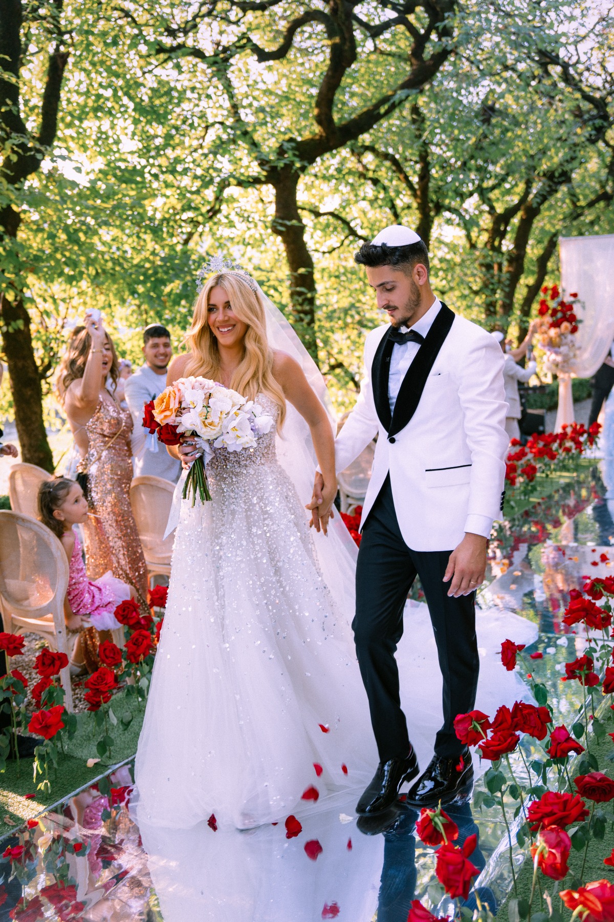 bride and groom at red wedding ceremony