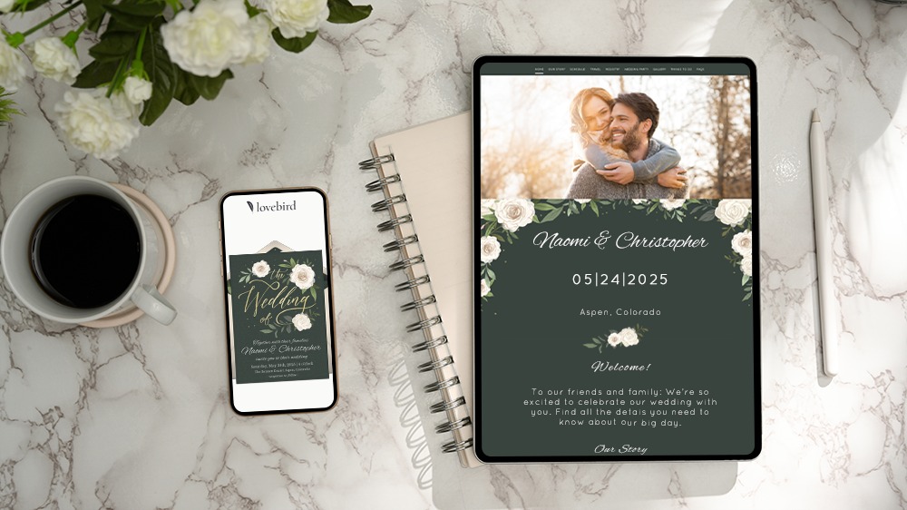 Lovebird has wedding websites and save the dates