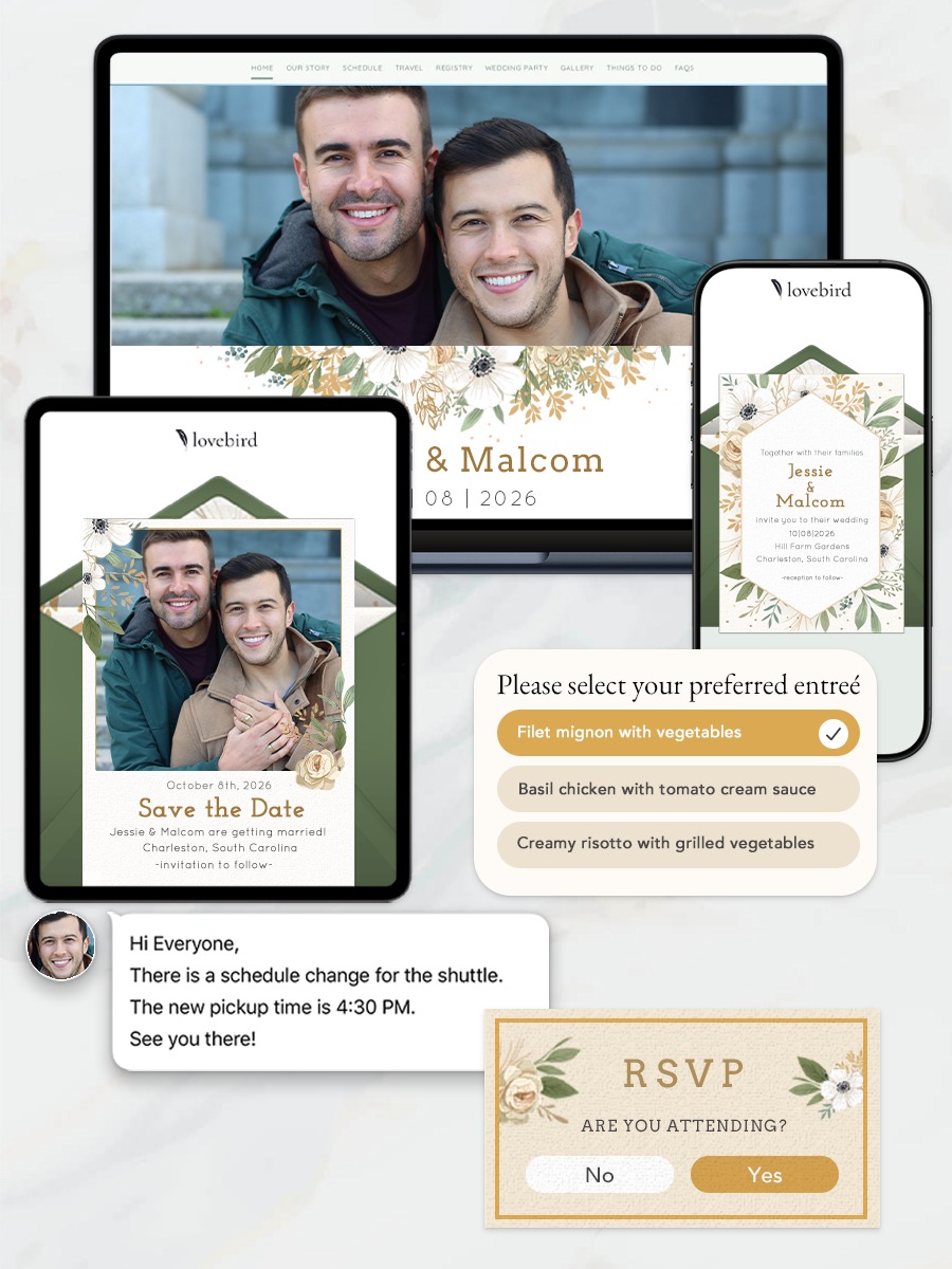 Lovebird digital wedding invitation suite