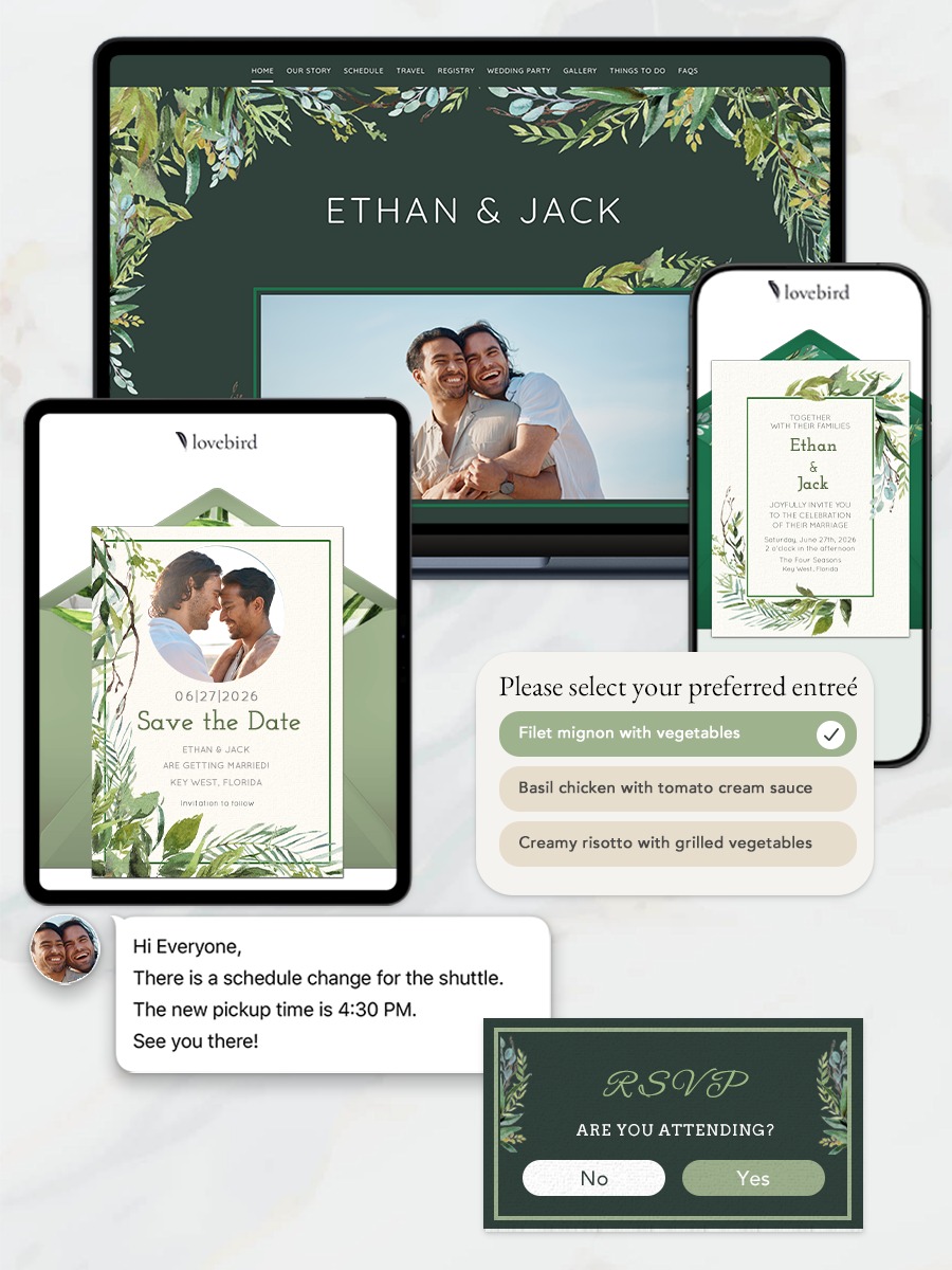 wedding invitations with rsvp management from lovebird