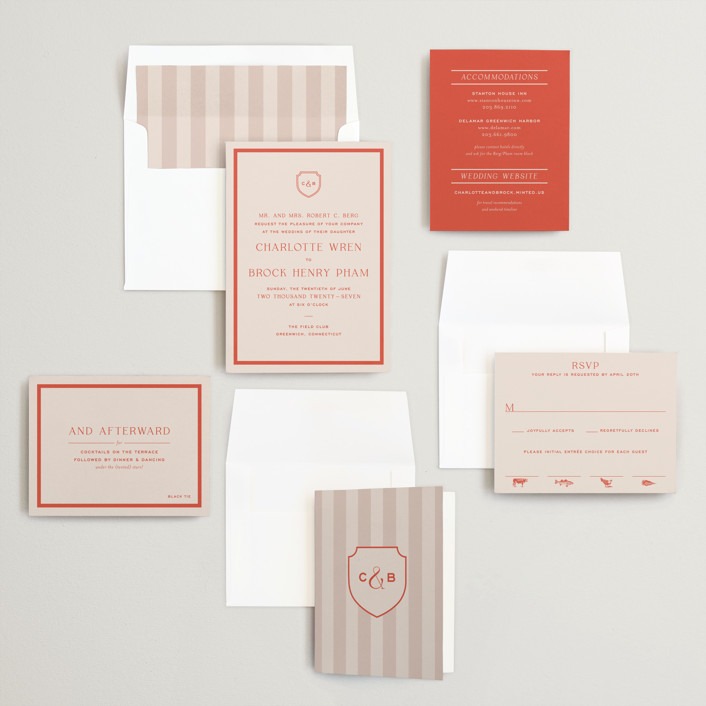 preppy orange wedding invitation suite from Minted