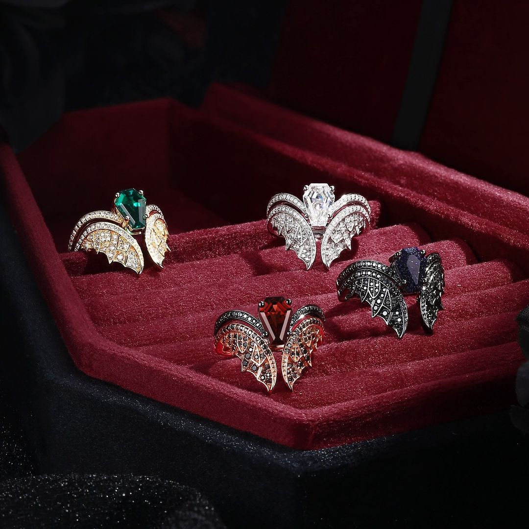 coffin cut bat wing engagement rings by starlandus