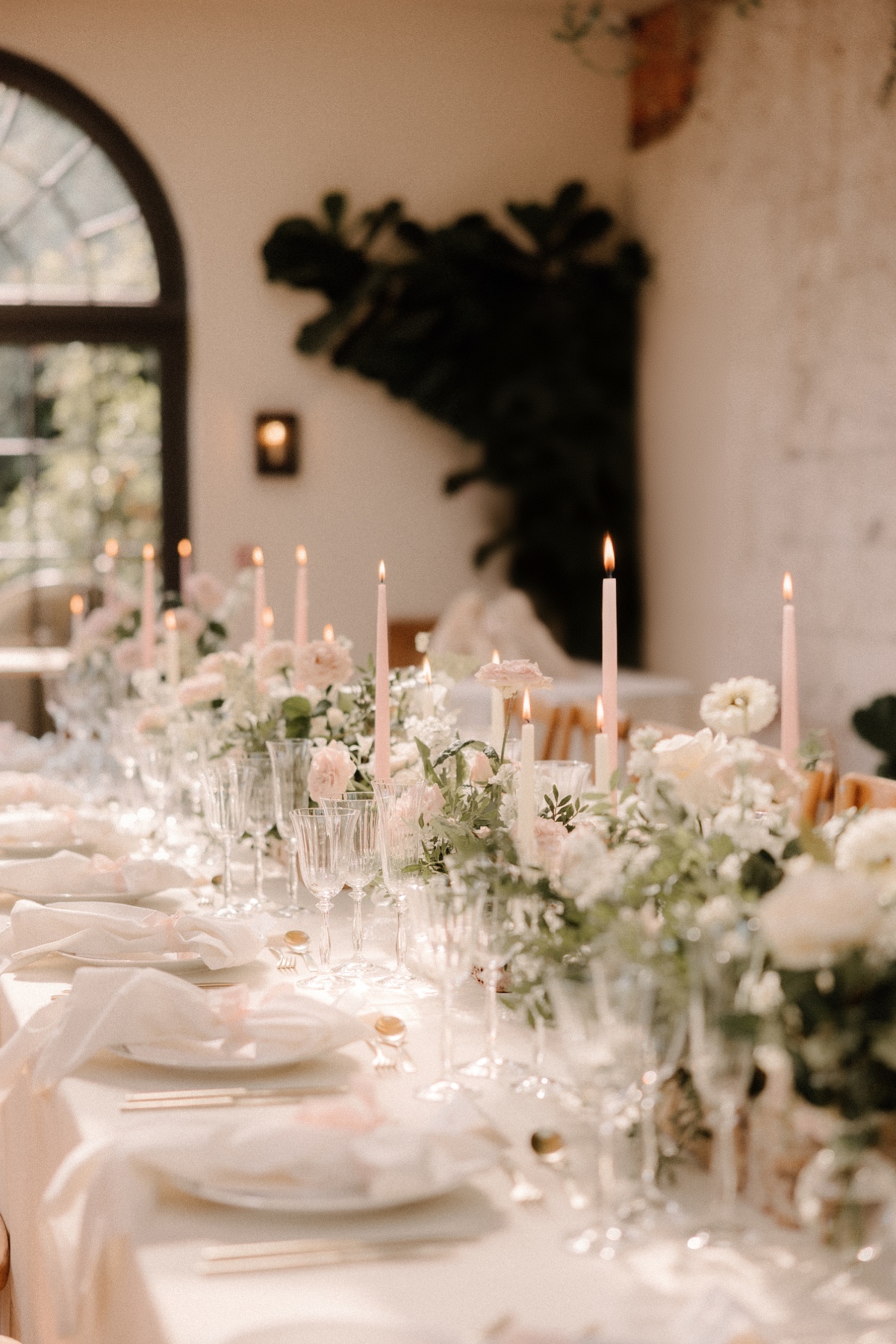 blush and ivory floral centerpieces for wedding reception