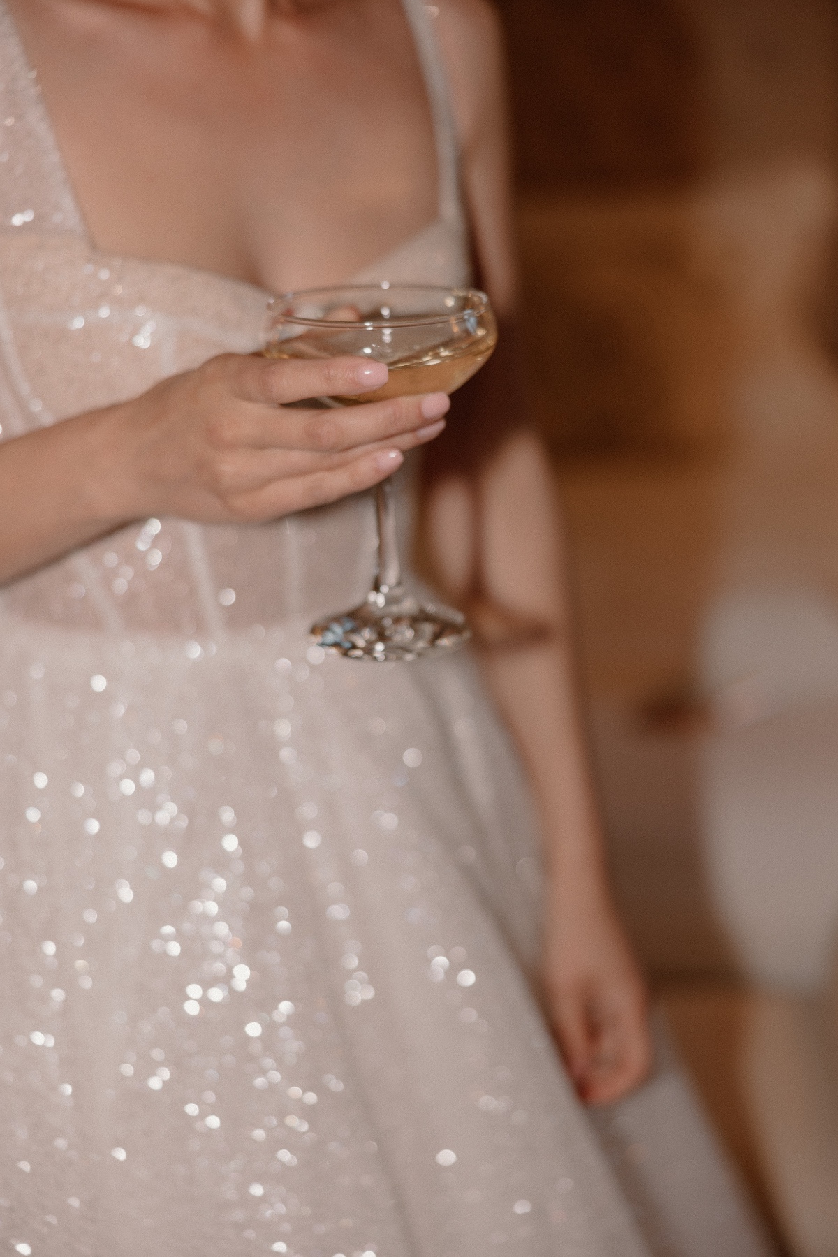 sequin champagne wedding gown