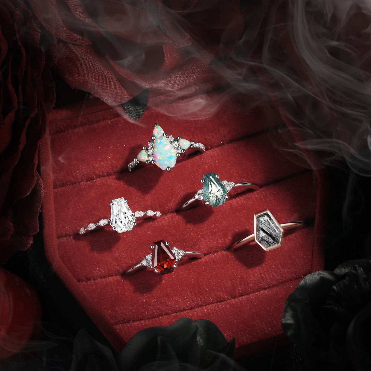 coffin cut engagement rings by starlandus